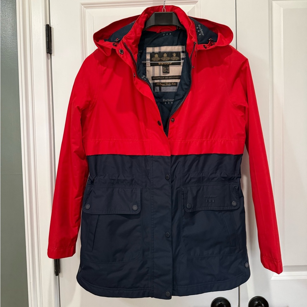 Barbour Red and Navy Waterproof Jacket